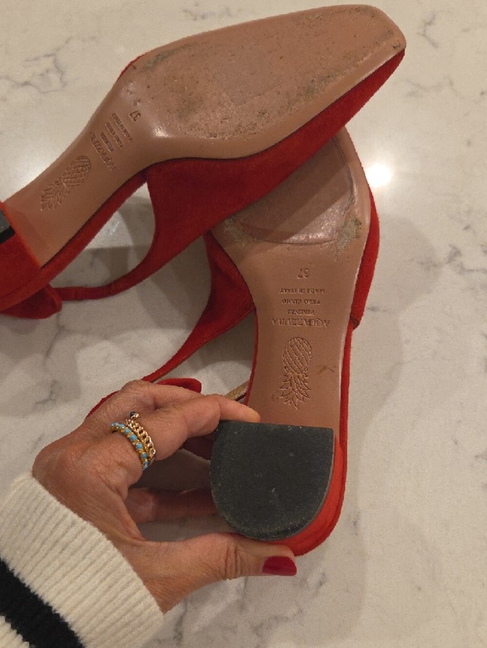 Aquazzura Red Suede Bow Slingback Pumps - Picture 6 of 6